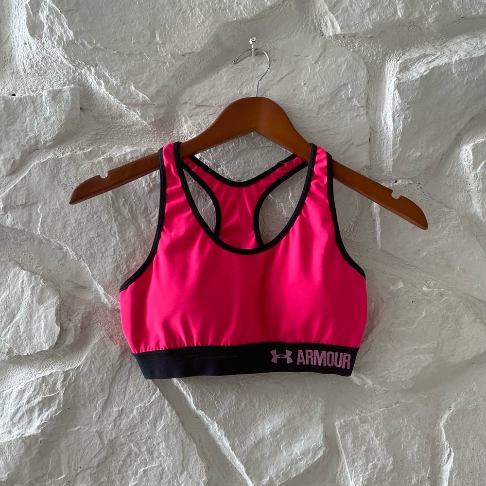 Under Armor Hot Pink Black Band Workout Bra Small